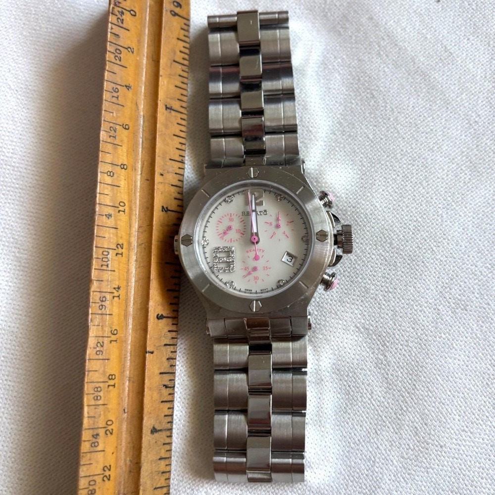 Renato Beauty Chronograph Swiss Movt White Pink Dial Crystal Women's Watch Date - Picture 8 of 10